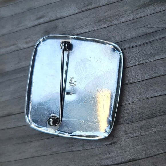 GFMW Great Falls Metal Works Sterling 925 Onyx Opal Inlay Modernist Brooch Pin - Picture 3 of 5